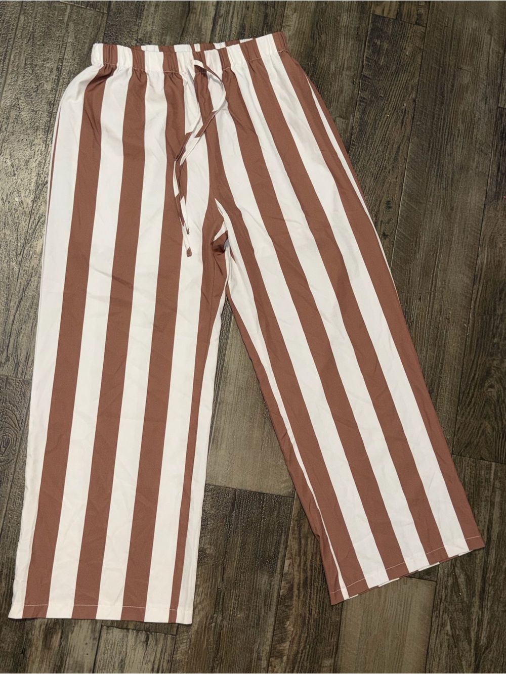 SHEIN Brown & White Striped Elastic Waist Pants
